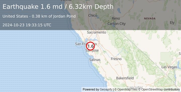 Earthquake 4 km N of Union City, CA (1.6 md) (2024-10-23 19:33:15 UTC)