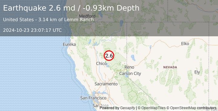 Earthquake 11 km WSW of Almanor, CA (2.6 md) (2024-10-23 23:07:17 UTC)