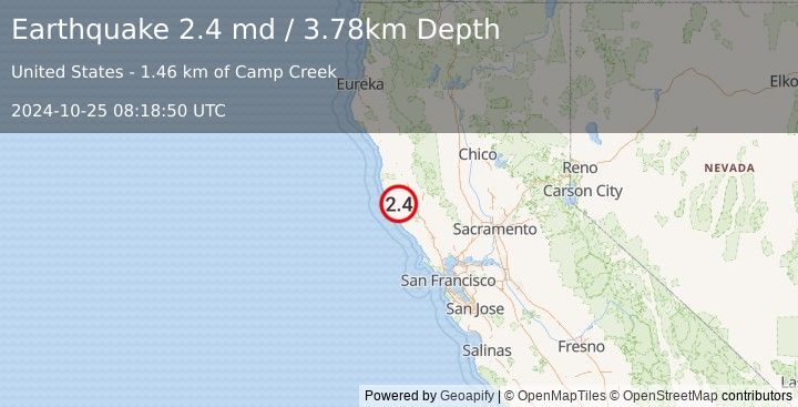 Earthquake 5 km SW of Boonville, CA (2.4 md) (2024-10-25 08:18:50 UTC)