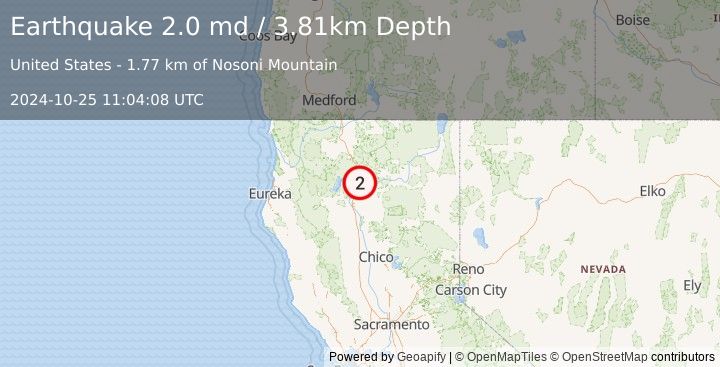 Earthquake 25 km W of Big Bend, CA (2.0 md) (2024-10-25 11:04:08 UTC)