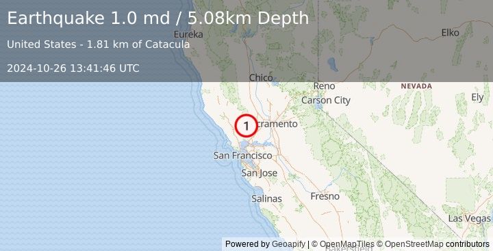 Earthquake 14 km ESE of Angwin, CA (1.0 md) (2024-10-26 13:41:46 UTC)