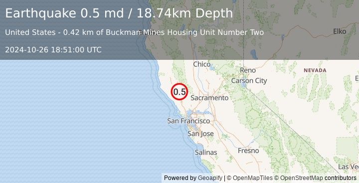 Earthquake 6 km WNW of The Geysers, CA (0.5 md) (2024-10-26 18:51:00 UTC)