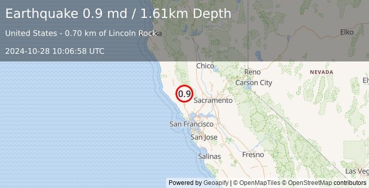 Earthquake 3 km E of The Geysers, CA (0.9 md) (2024-10-28 10:06:58 UTC)