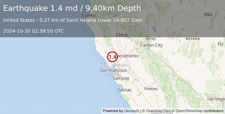 Earthquake 2 km WNW of Saint Helena, CA (1.4 md) (2024-10-30 02:39:50 UTC)