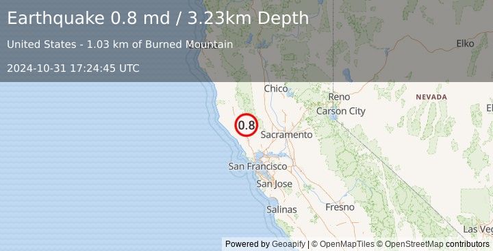 Earthquake 4 km NNW of The Geysers, CA (0.8 md) (2024-10-31 17:24:45 UTC)