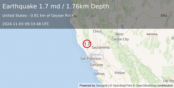 Earthquake 4 km W of Cobb, CA (1.7 md) (2024-11-03 09:33:48 UTC)