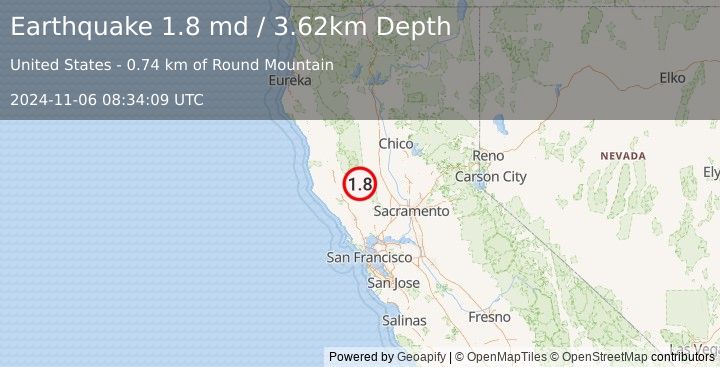 Earthquake 4 km ENE of Clearlake Oaks, CA (1.8 md) (2024-11-06 08:34:09 UTC)