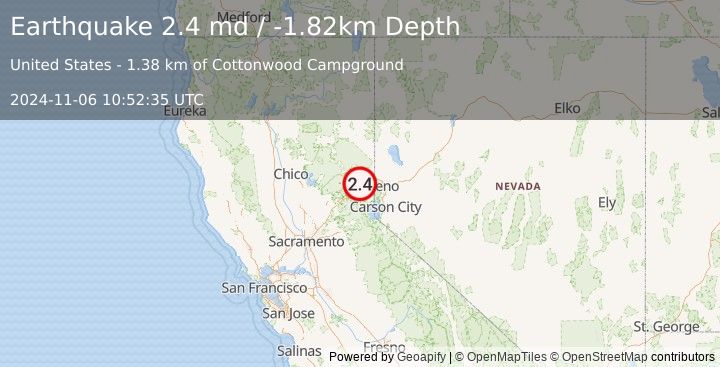 Earthquake 14 km SW of Loyalton, CA (2.4 md) (2024-11-06 10:52:35 UTC)