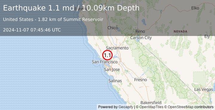 Earthquake 4 km ESE of American Canyon, CA (1.1 md) (2024-11-07 07:45:46 UTC)