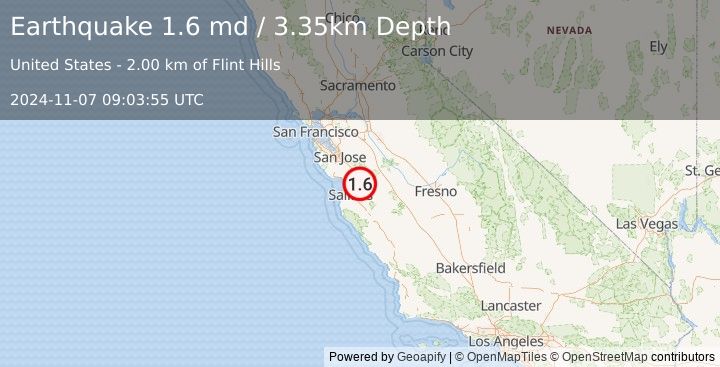 Earthquake 5 km NW of Hollister, CA (1.6 md) (2024-11-07 09:03:55 UTC)