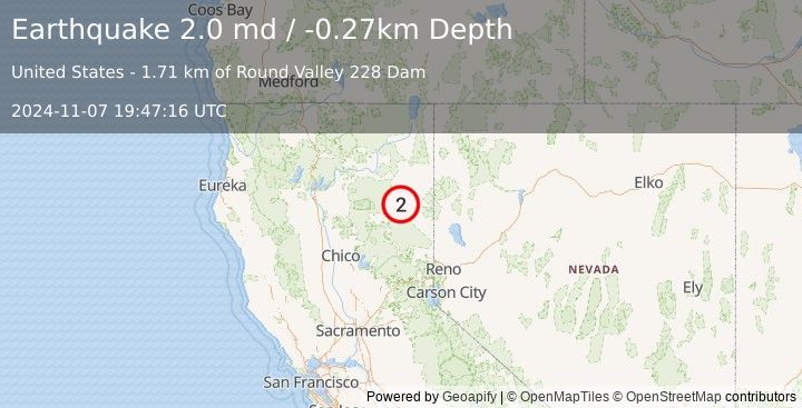 Earthquake 10 km N of Susanville, CA (2.0 md) (2024-11-07 19:47:16 UTC)