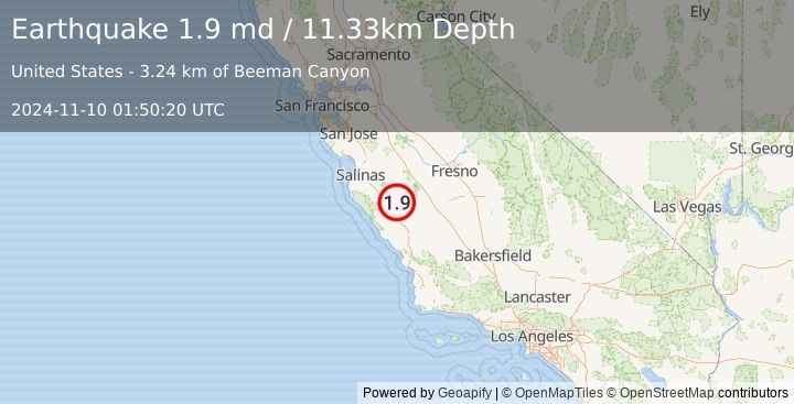 Earthquake 14 km NE of San Lucas, CA (1.9 md) (2024-11-10 01:50:20 UTC)