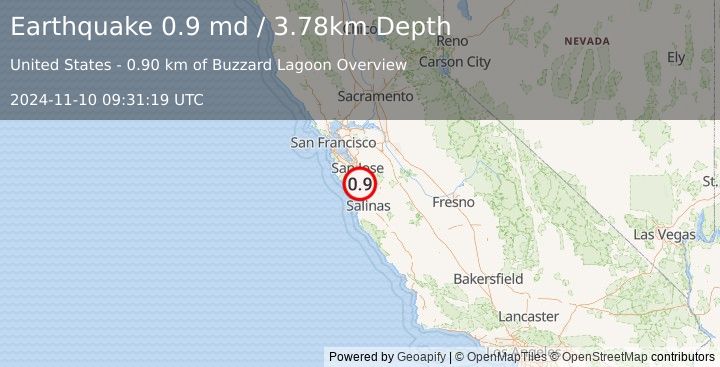 Earthquake 3 km NE of Day Valley, CA (0.9 md) (2024-11-10 09:31:19 UTC)