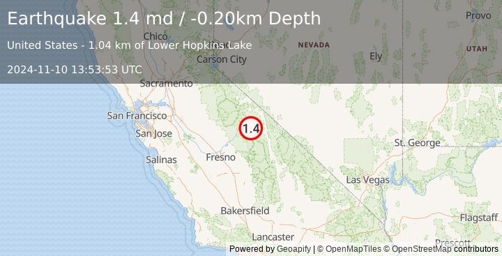 Earthquake 17 km WSW of Toms Place, CA (1.4 md) (2024-11-10 13:53:53 UTC)