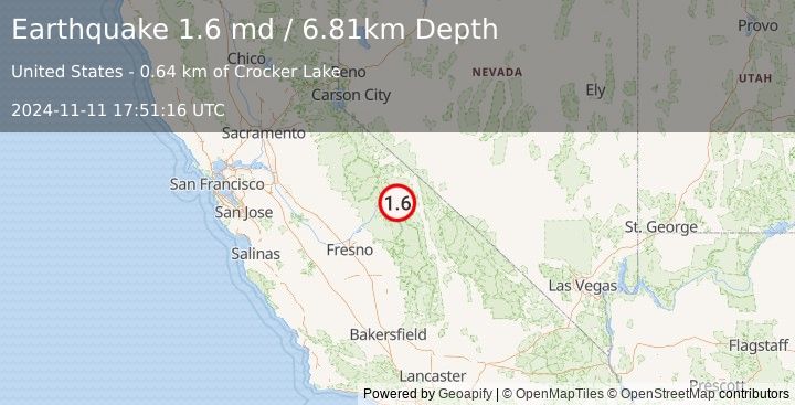 Earthquake 16 km WSW of Toms Place, CA (1.6 md) (2024-11-11 17:51:16 UTC)