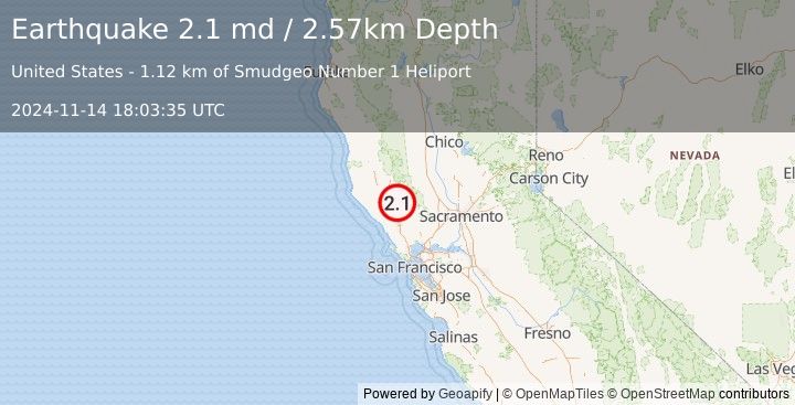 Earthquake 1 km NNW of The Geysers, CA (2.1 md) (2024-11-14 18:03:35 UTC)