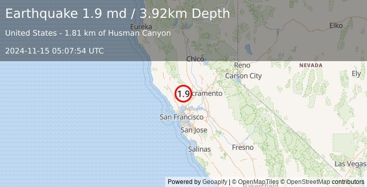 Earthquake 10 km ESE of Angwin, CA (1.9 md) (2024-11-15 05:07:54 UTC)