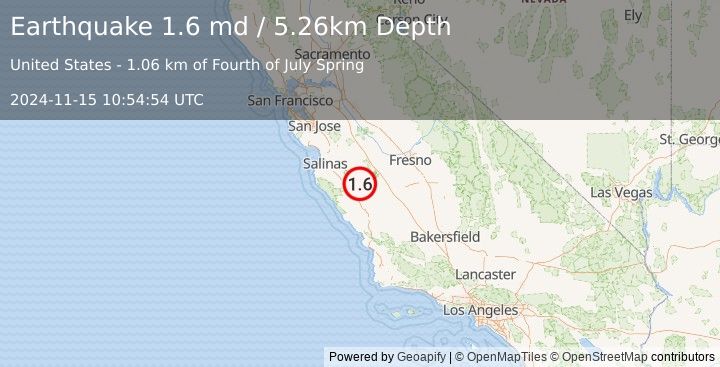 Earthquake 22 km WSW of New Idria, CA (1.6 md) (2024-11-15 10:54:54 UTC)