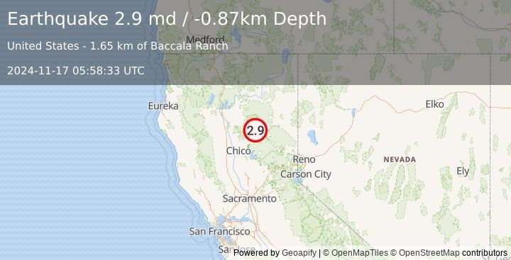 Earthquake 11 km W of Almanor, CA (2.9 md) (2024-11-17 05:58:33 UTC)