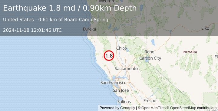 Earthquake 21 km SE of Lake Pillsbury, CA (1.8 md) (2024-11-18 12:01:46 UTC)