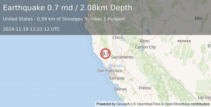 Earthquake 1 km NE of The Geysers, CA (0.7 md) (2024-11-19 11:21:12 UTC)