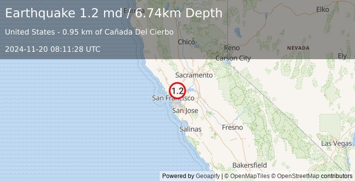 Earthquake 2 km SW of Crockett, CA (1.2 md) (2024-11-20 08:11:28 UTC)