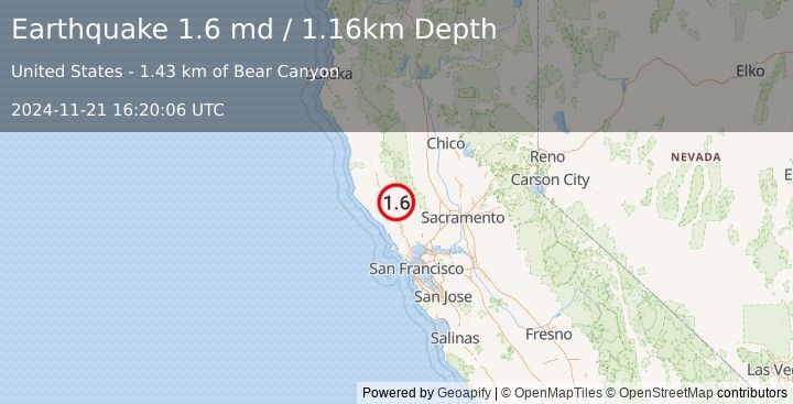 Earthquake 7 km NW of The Geysers, CA (1.6 md) (2024-11-21 16:20:06 UTC)