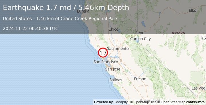 Earthquake 5 km NE of Penngrove, CA (1.7 md) (2024-11-22 00:40:38 UTC)