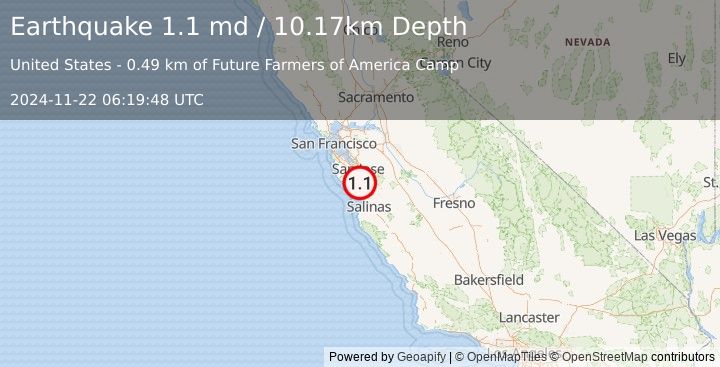 Earthquake 5 km NNE of Day Valley, CA (1.1 md) (2024-11-22 06:19:48 UTC)