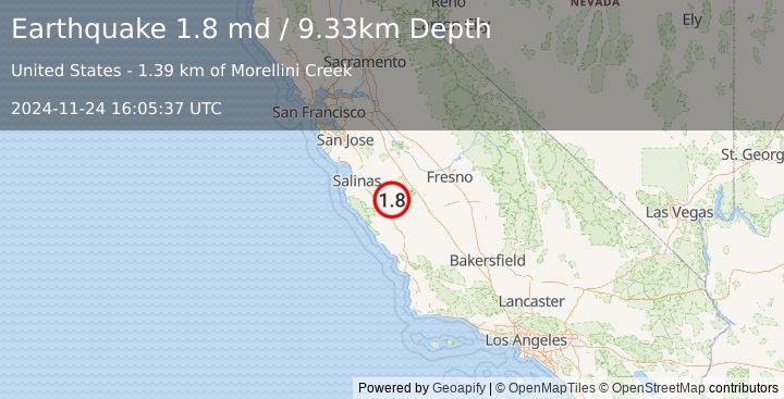 Earthquake 24 km NE of King City, CA (1.8 md) (2024-11-24 16:05:37 UTC)