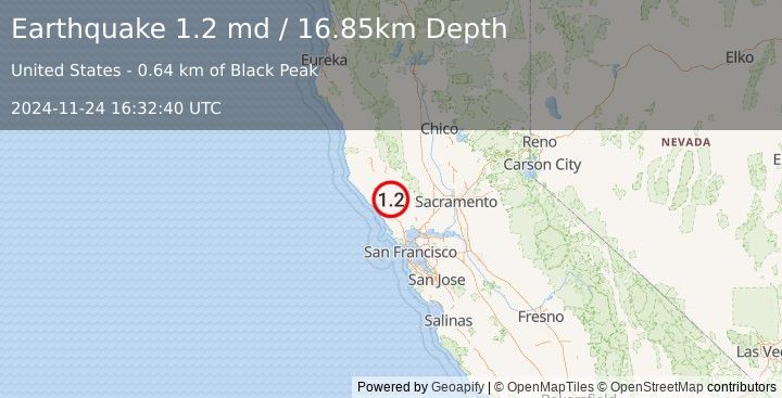 Earthquake 5 km E of Healdsburg, CA (1.2 md) (2024-11-24 16:32:40 UTC)