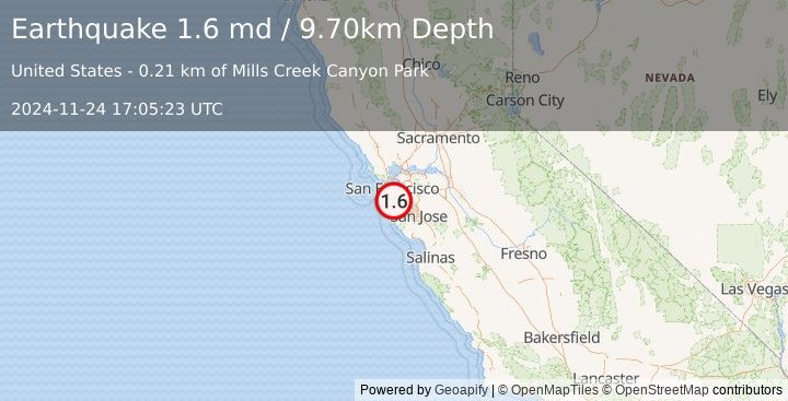 Earthquake 1 km NNW of Hillsborough, CA (1.6 md) (2024-11-24 17:05:23 UTC)