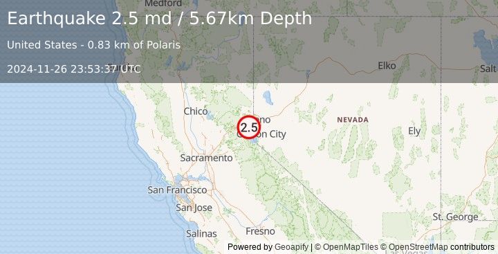 Earthquake 3 km E of Truckee, CA (2.5 md) (2024-11-26 23:53:37 UTC)