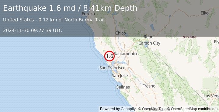 Earthquake 6 km ESE of Santa Rosa, CA (1.6 md) (2024-11-30 09:27:39 UTC)