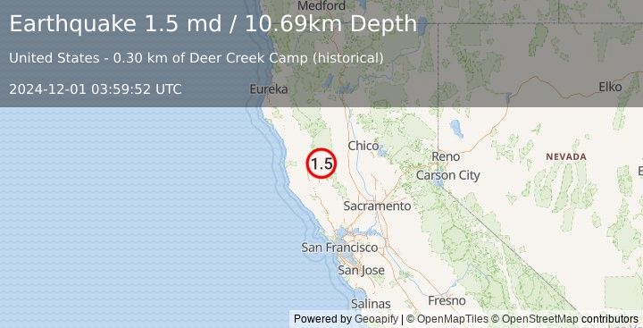 Earthquake 9 km SE of Lake Pillsbury, CA (1.5 md) (2024-12-01 03:59:52 UTC)