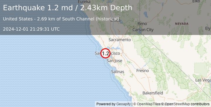 Earthquake 6 km NW of San Francisco Zoo, CA (1.2 md) (2024-12-01 21:29:31 UTC)