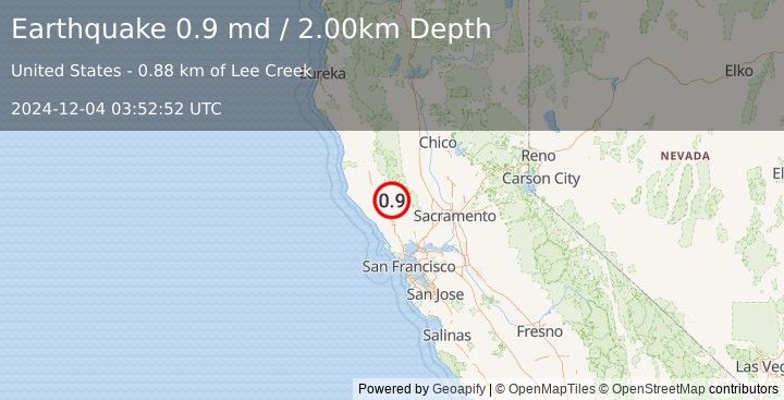 Earthquake 4 km WNW of Cobb, CA (0.9 md) (2024-12-04 03:52:52 UTC)