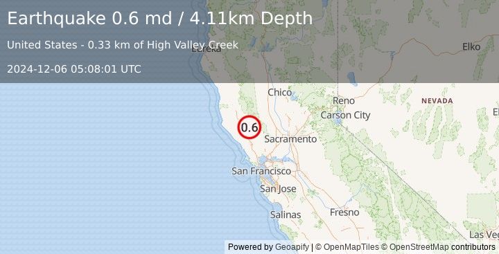 Earthquake 8 km NW of Cobb, CA (0.6 md) (2024-12-06 05:08:01 UTC)