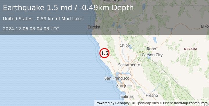 Earthquake 14 km WNW of Redwood Valley, CA (1.5 md) (2024-12-06 08:04:08 UTC)