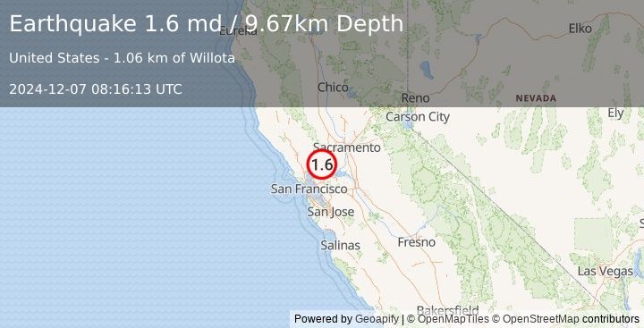 Earthquake 5 km E of Green Valley, CA (1.6 md) (2024-12-07 08:16:13 UTC)