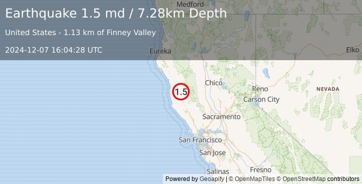 Earthquake 8 km E of Willits, CA (1.5 md) (2024-12-07 16:04:28 UTC)