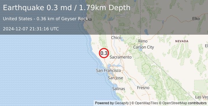 Earthquake 4 km W of Cobb, CA (0.3 md) (2024-12-07 21:31:16 UTC)