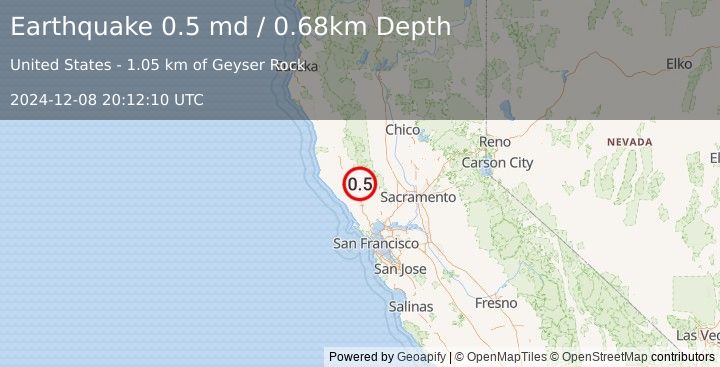 Earthquake 4 km NNW of The Geysers, CA (0.5 md) (2024-12-08 20:12:10 UTC)