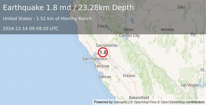 Earthquake 9 km W of Rio Vista, CA (1.8 md) (2024-12-14 09:59:20 UTC)