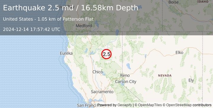 Earthquake 37 km SSE of Fall River Mills, CA (2.5 md) (2024-12-14 17:57:42 UTC)