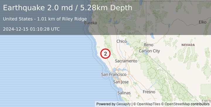 Earthquake 12 km W of Lakeport, CA (2.0 md) (2024-12-15 01:10:28 UTC)