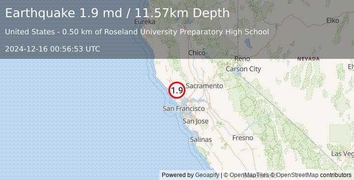 Earthquake 1 km ENE of Roseland, CA (1.9 md) (2024-12-16 00:56:53 UTC)