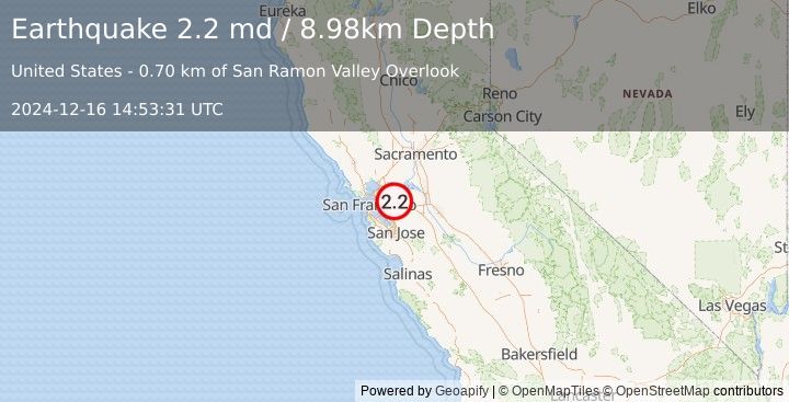 Earthquake 2 km NNW of Blackhawk, CA (2.2 md) (2024-12-16 14:53:31 UTC)