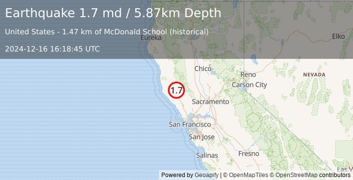 Earthquake 12 km WSW of Lakeport, CA (1.7 md) (2024-12-16 16:18:45 UTC)