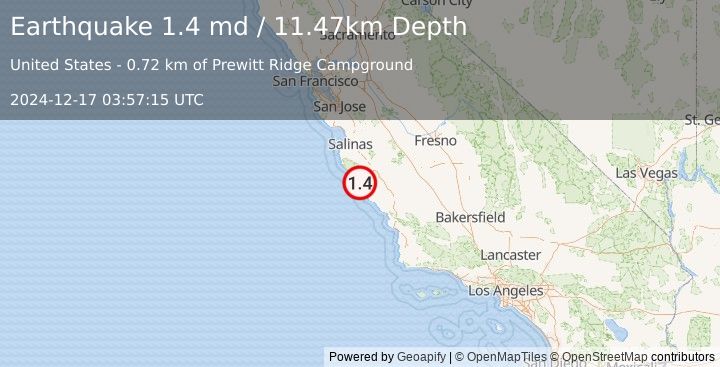 Earthquake 12 km SE of Lopez Point, CA (1.4 md) (2024-12-17 03:57:15 UTC)